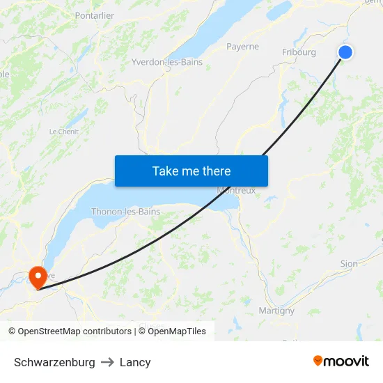Schwarzenburg to Lancy map
