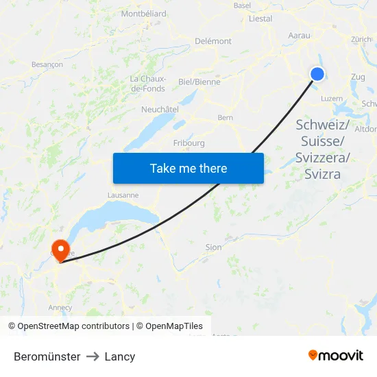 Beromünster to Lancy map