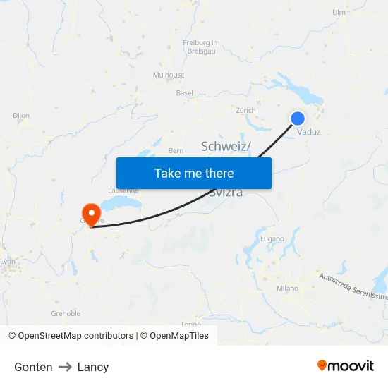 Gonten to Lancy map