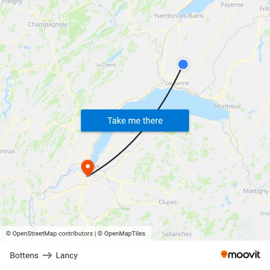 Bottens to Lancy map