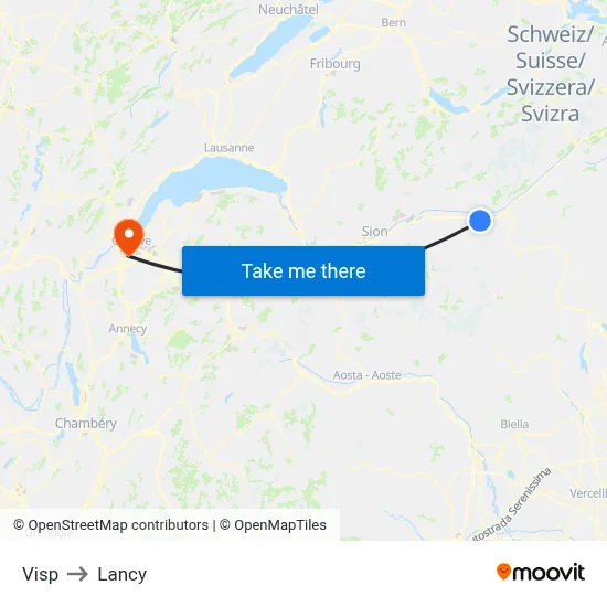 Visp to Lancy map