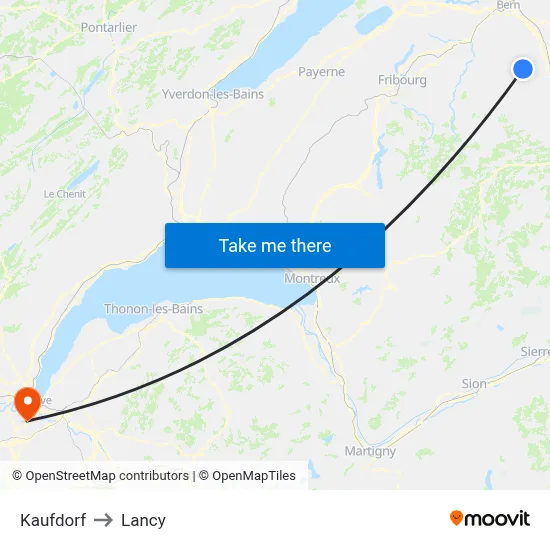 Kaufdorf to Lancy map