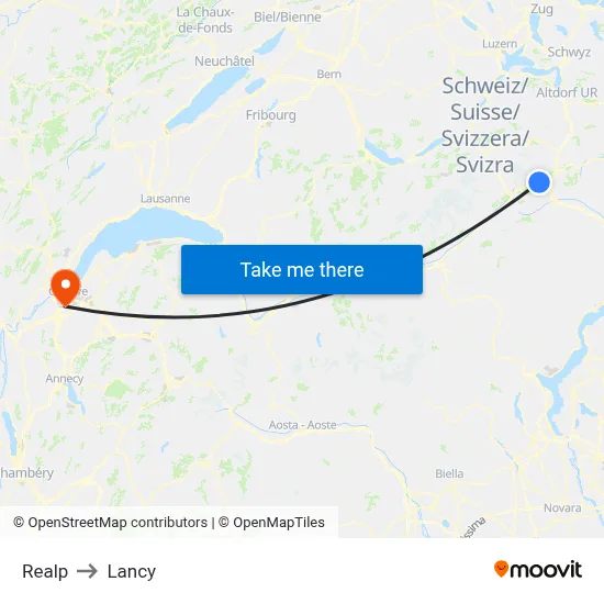 Realp to Lancy map