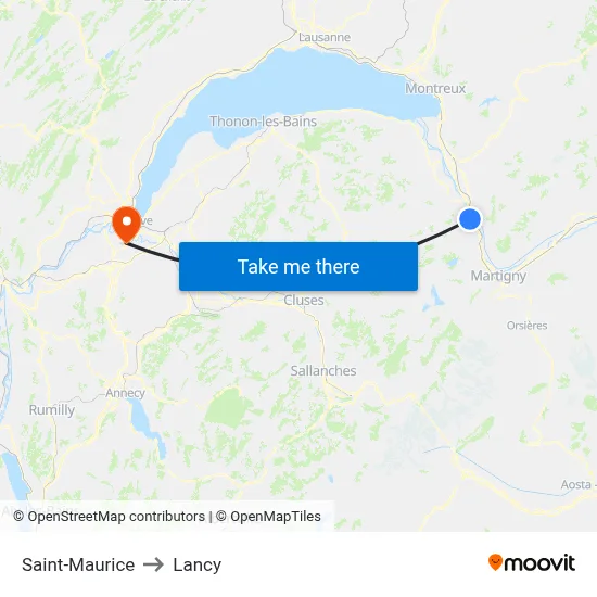 Saint-Maurice to Lancy map
