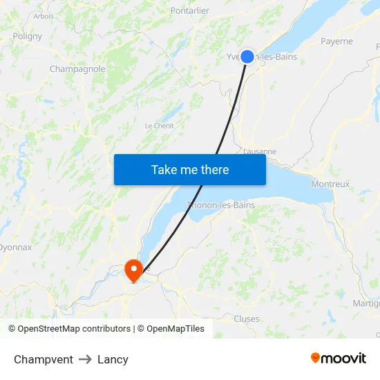 Champvent to Lancy map