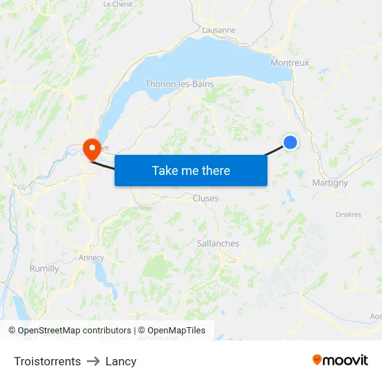 Troistorrents to Lancy map