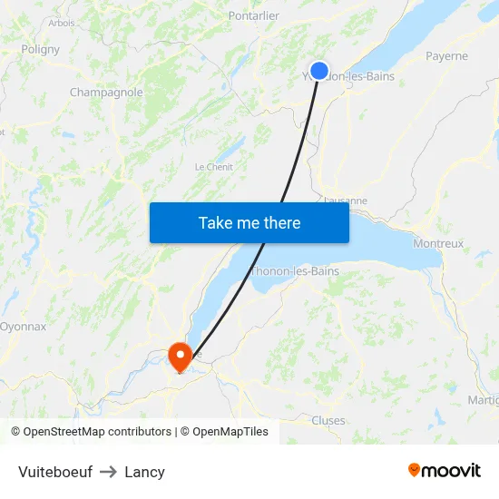 Vuiteboeuf to Lancy map