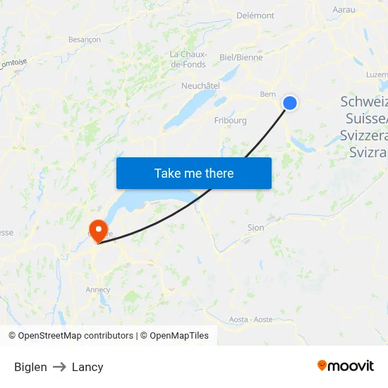 Biglen to Lancy map