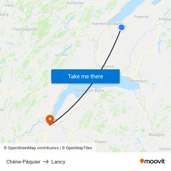 Chêne-Pâquier to Lancy map