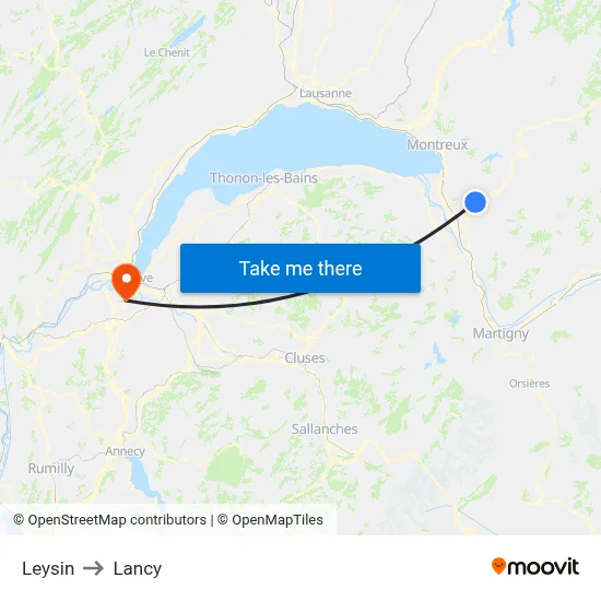 Leysin to Lancy map