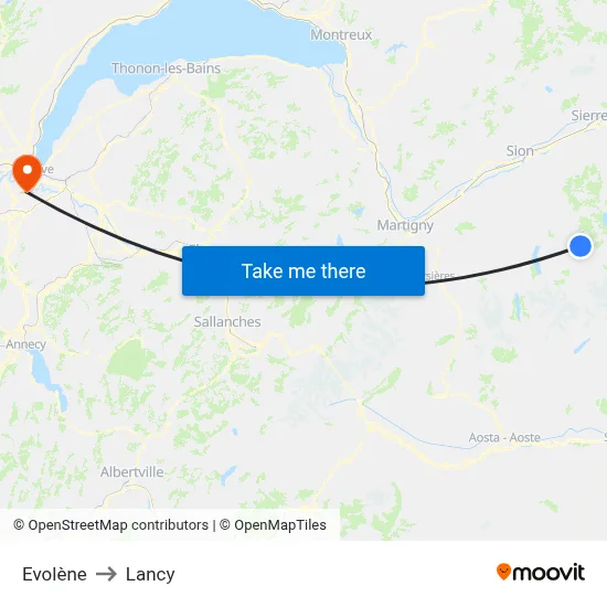 Evolène to Lancy map