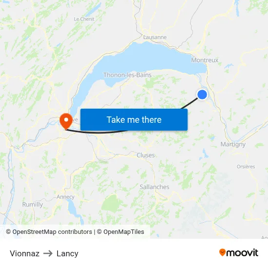 Vionnaz to Lancy map