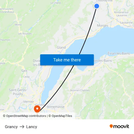 Grancy to Lancy map
