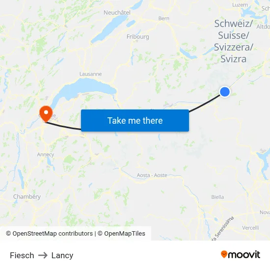 Fiesch to Lancy map