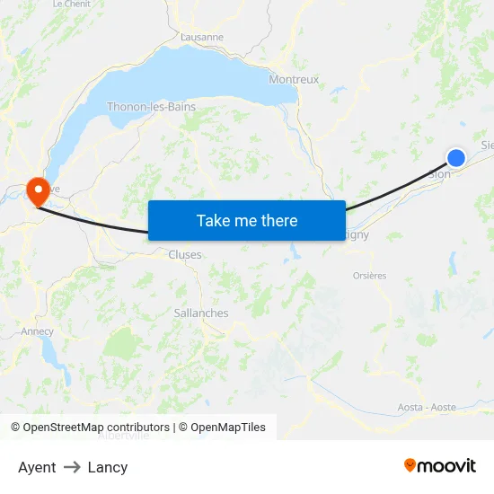 Ayent to Lancy map