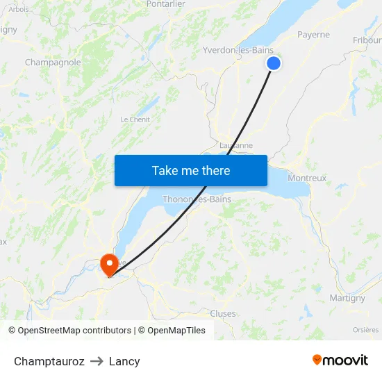 Champtauroz to Lancy map