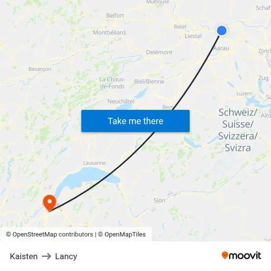 Kaisten to Lancy map