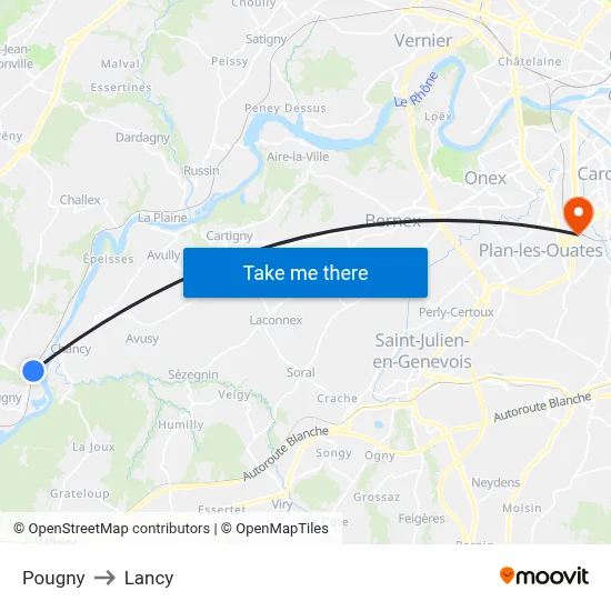 Pougny to Lancy map