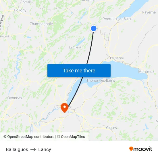 Ballaigues to Lancy map