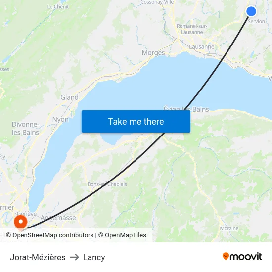 Jorat-Mézières to Lancy map