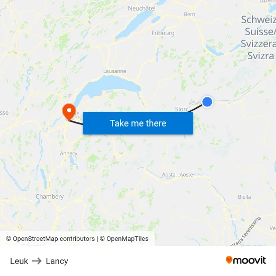 Leuk to Lancy map