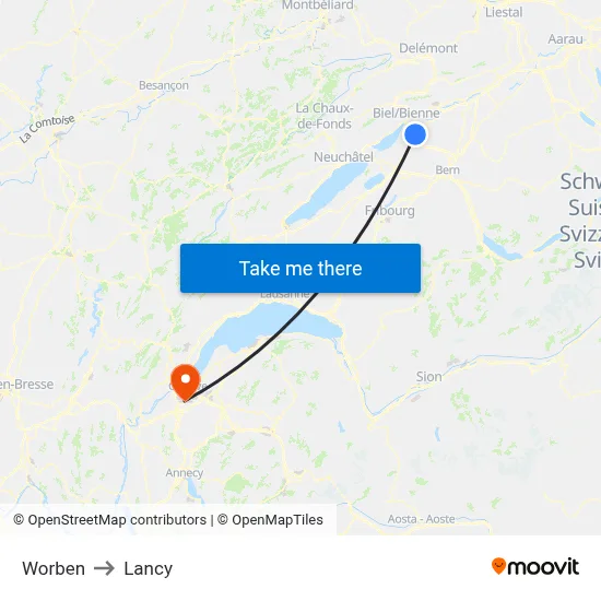 Worben to Lancy map