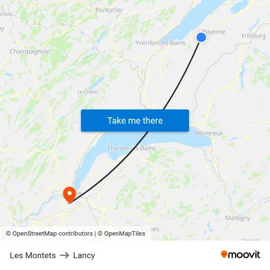 Les Montets to Lancy map