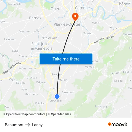 Beaumont to Lancy map