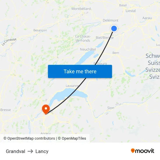 Grandval to Lancy map
