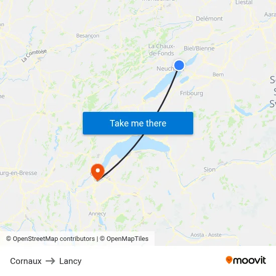 Cornaux to Lancy map