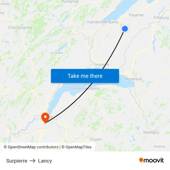 Surpierre to Lancy map