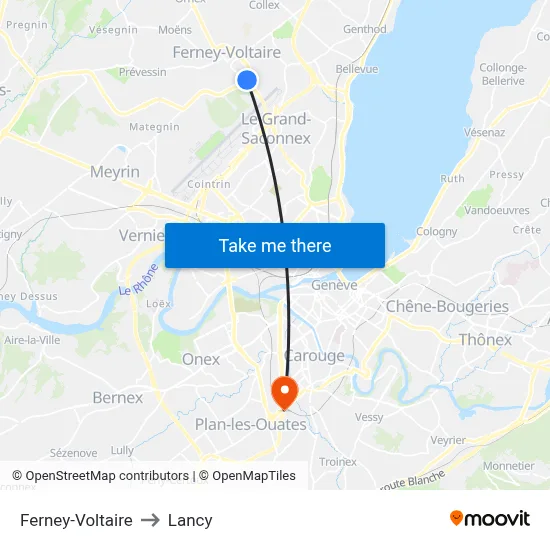 Ferney-Voltaire to Lancy map