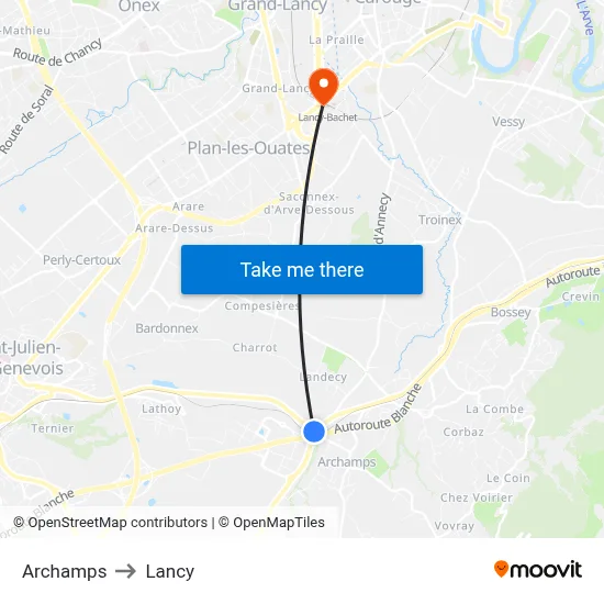 Archamps to Lancy map