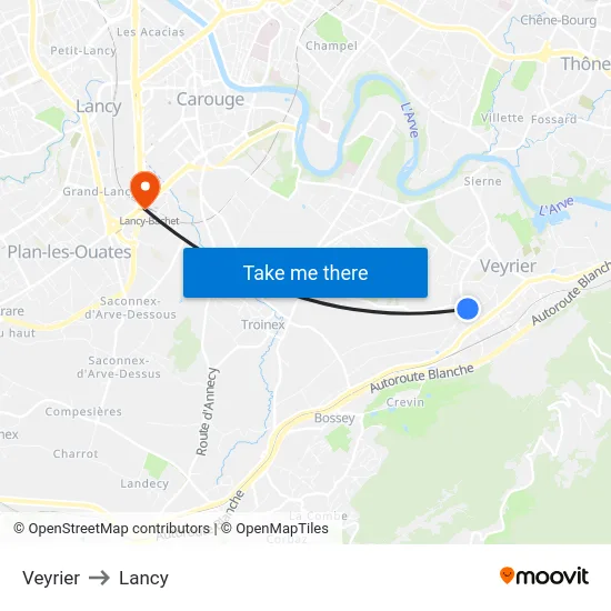 Veyrier to Lancy map