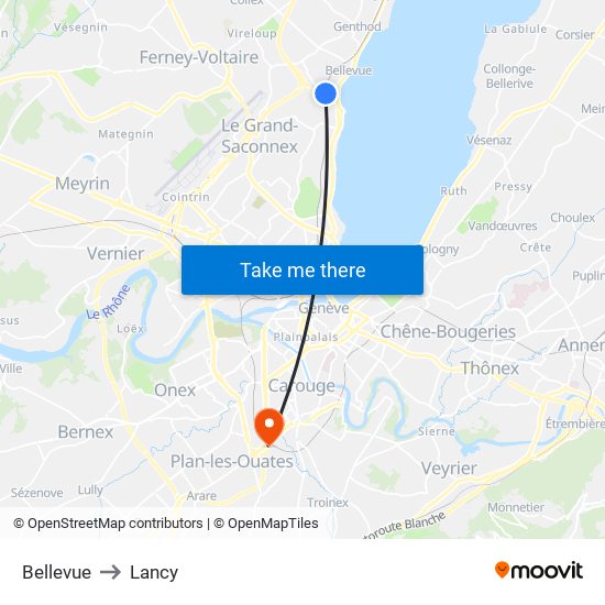 Bellevue to Lancy map