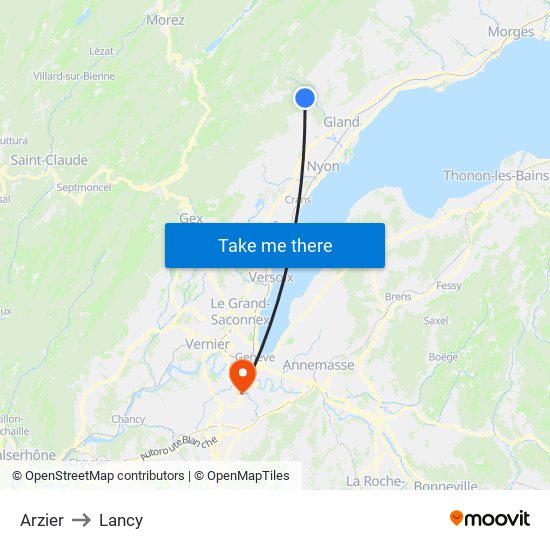 Arzier to Lancy map