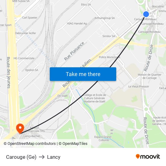 Carouge (Ge) to Lancy map