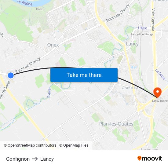 Confignon to Lancy map