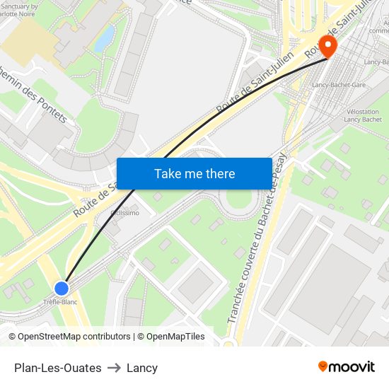 Plan-Les-Ouates to Lancy map