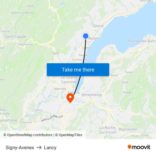 Signy-Avenex to Lancy map