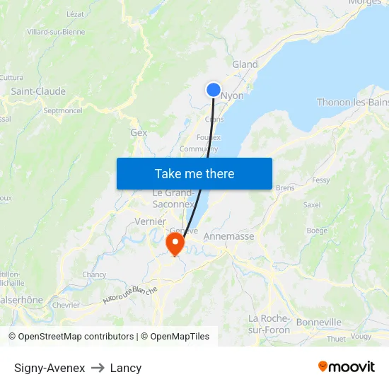 Signy-Avenex to Lancy map