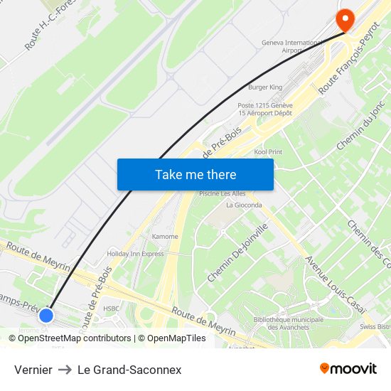 Vernier to Le Grand-Saconnex map