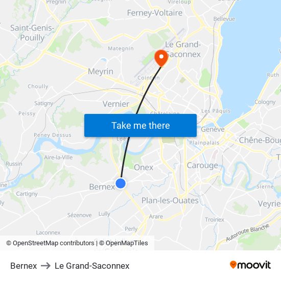 Bernex to Le Grand-Saconnex map