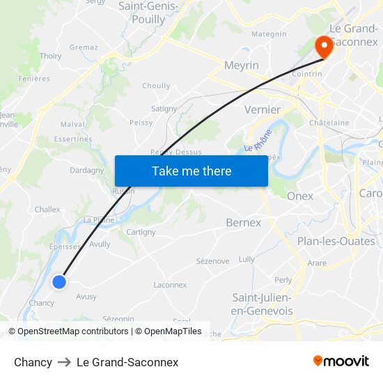 Chancy to Le Grand-Saconnex map