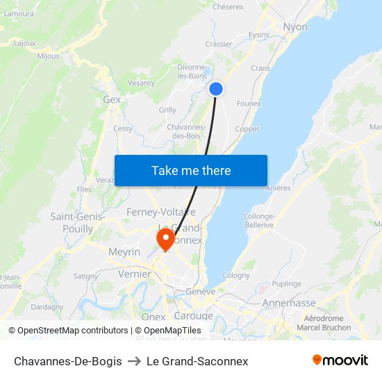 Chavannes-De-Bogis to Le Grand-Saconnex map