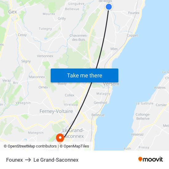 Founex to Le Grand-Saconnex map