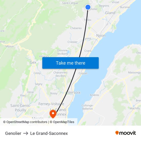 Genolier to Le Grand-Saconnex map