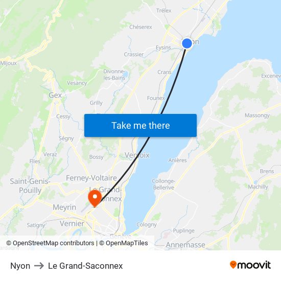 Nyon to Le Grand-Saconnex map
