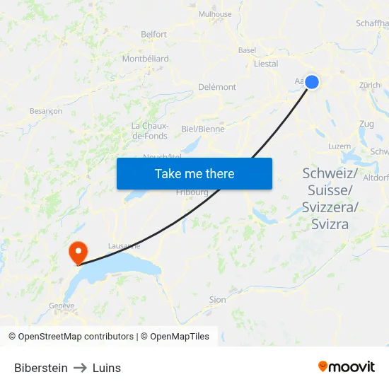 Biberstein to Luins map