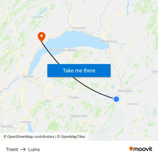 Trient to Luins map